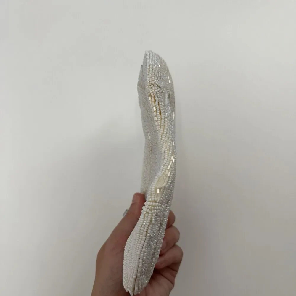 Vintage Unbranded Ivory Beaded Silver Clutch Evening Bag Small Dainty Bridal